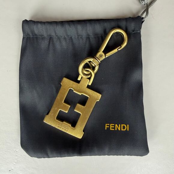 Fendi Gold Metal Logo Keychain Bag Charm w/ Dust Bag - Picture 2 of 3